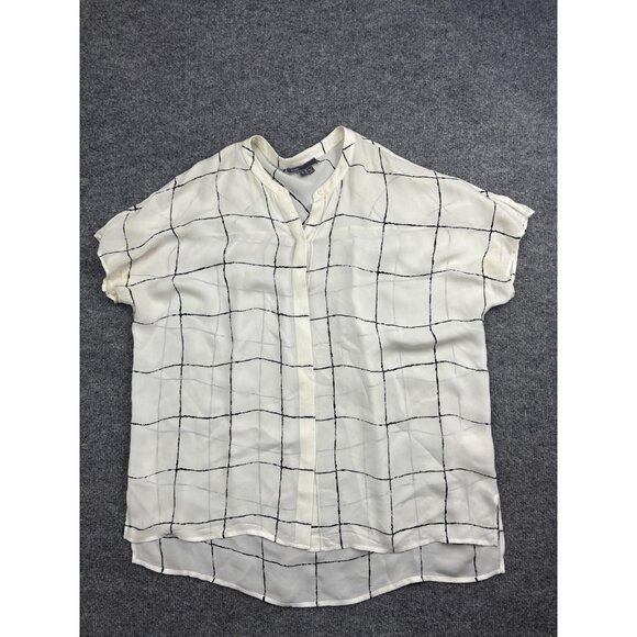 Vince Shirt Womens Small Ivory Silk Windowpane Grid Short Sleeve Blouse Flowy - Picture 1 of 9